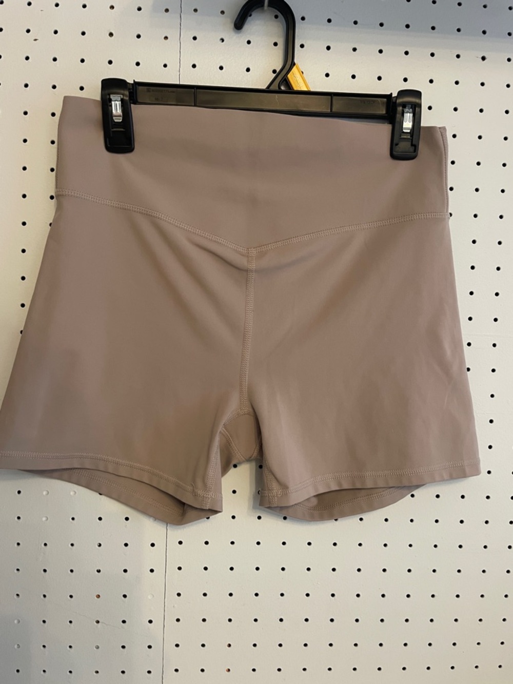 Fabletics High-Rise Bike Shorts in Taupe Beige
